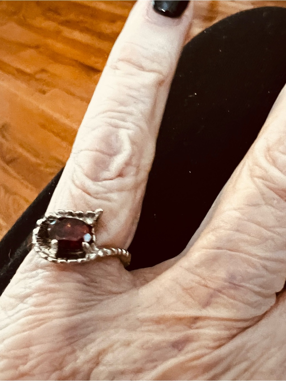Silver Red Garnet Rope-Accent Ring